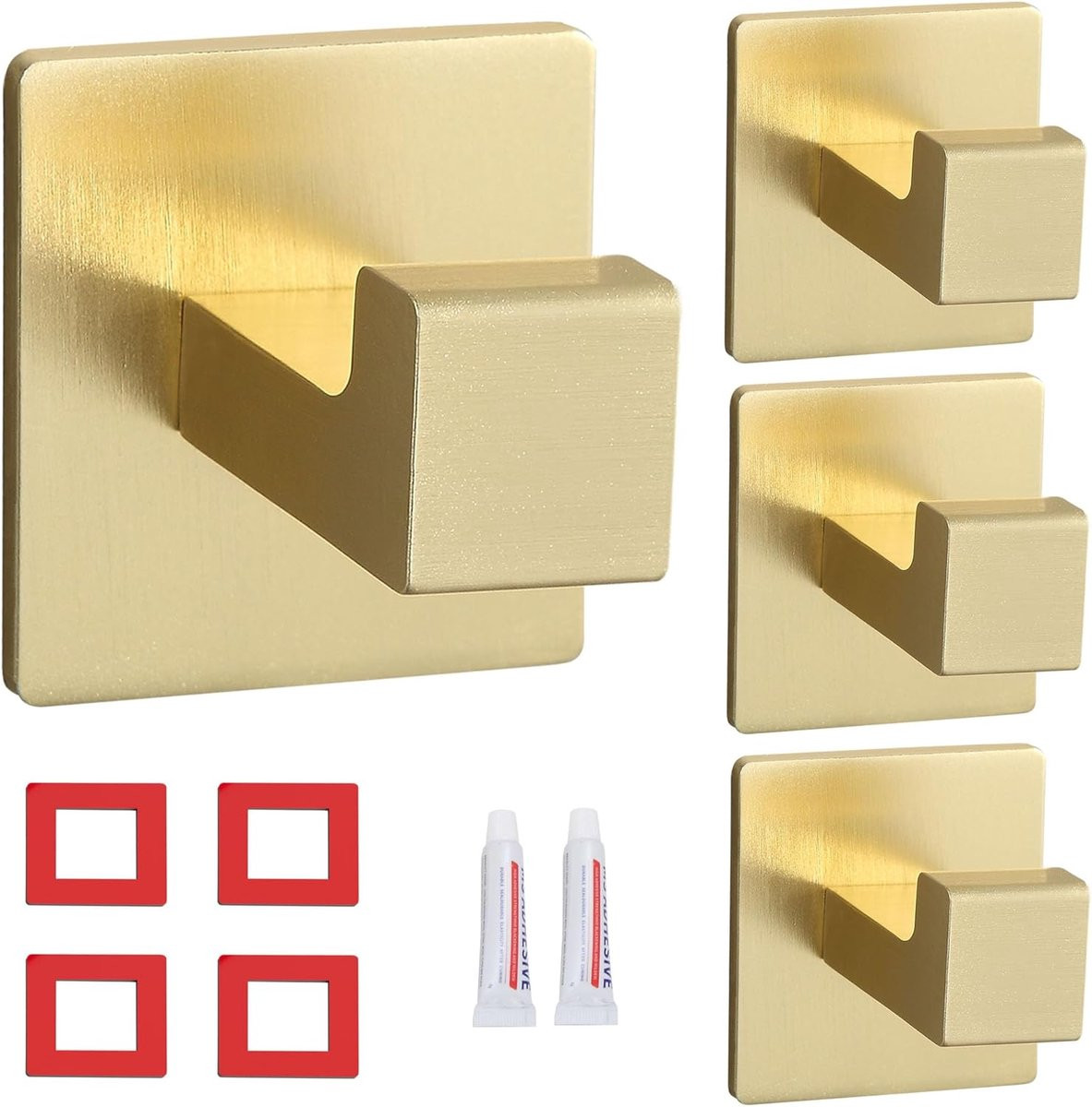 Set van 4 zelfklevende ophanghaken in goud voor badkamer en keuken