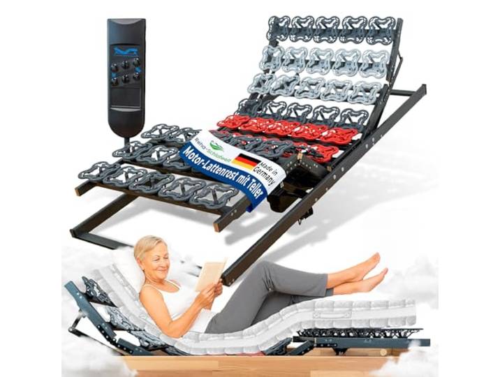 Reha-Schlafwelt TELLERLATTENROST AEROBALANCE KF, 70x200 cm, mit Motor Kopf-Fußteil elektrisch verstellbar, fertig montiert Lattenrost mit Motor und Fernbedienung, Ergonomisches Liegegefühl