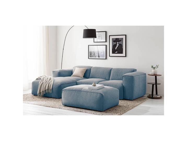 Repose-pieds capitonné 81 x 38 x 100cm Bleu Tissu Saia: Bleu jean