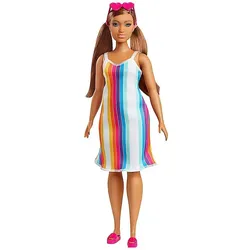 Barbie Loves Puppe im Regenbogen-Streifen Kleid