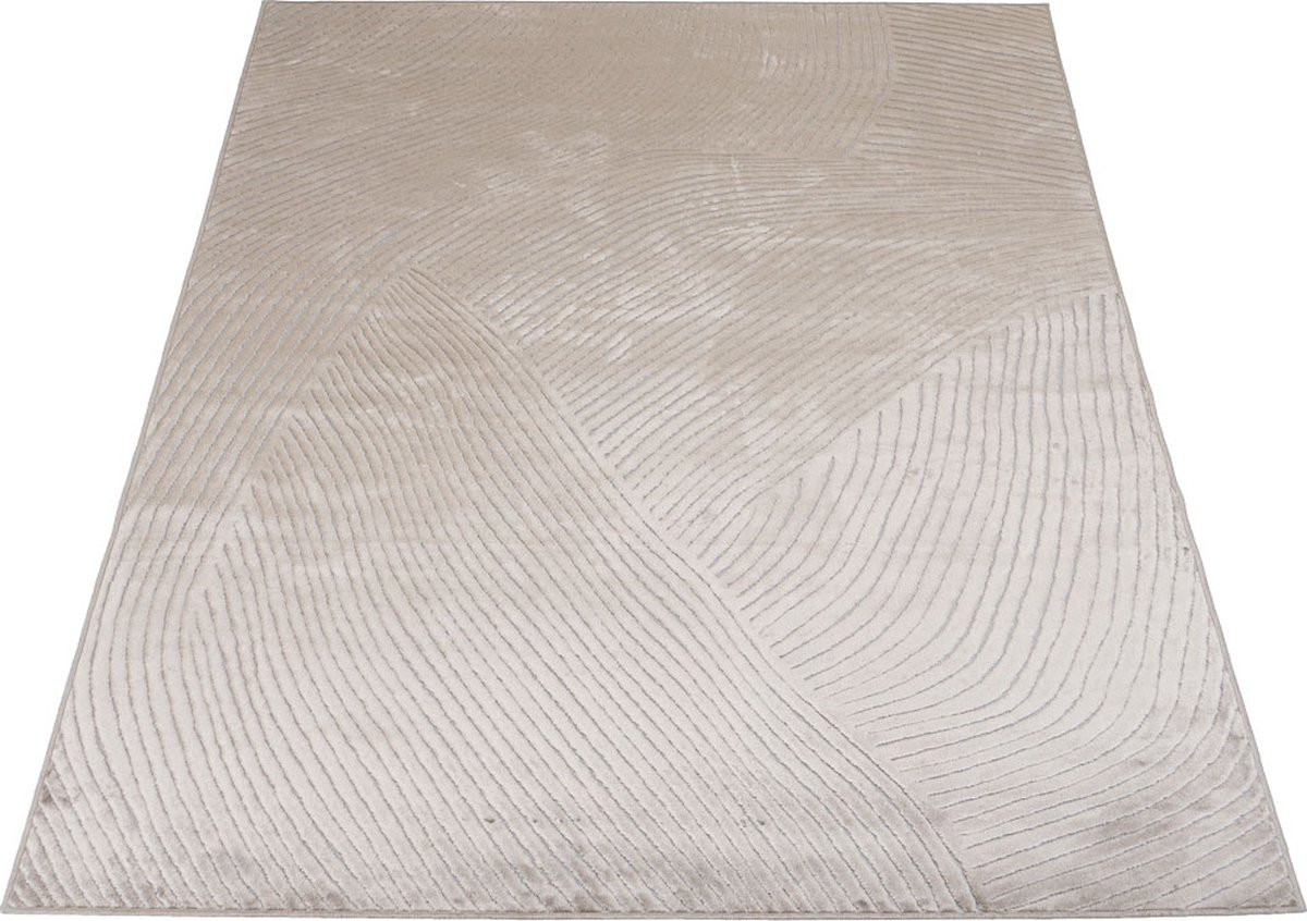 Vloerkleed Highlands Natural 69 - Luxe Viscose Vloerkleed met Modern Grafisch Golfpatroon - B/D: 160 x 230 cm