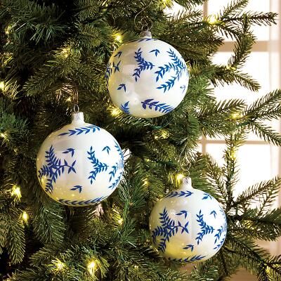 Set of 3 Floral Glass Ornaments - Ballard Designs