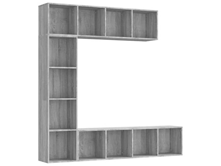 KGFHERENB 3-tlg Bücherregal Set TV Lowboard Grau Sonoma 180x30x180 cm Flexibles Standregal und Wandboard mit 12 Fächern für Wohnzimmer und Büro aus pflegeleichtem Holzwerkstoff in Grau Sonoma.