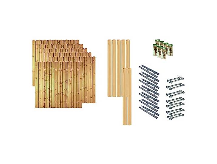 TETZNER & JENTZSCH Zäune Los Angeles 4 I Sichtschutz Zaun 180x180cm Graugrün I Gartenzaun aus Holz für den Sichtschutz I Zaun mit Lamellenwand I Gartenzaun Komplettset mit Trennwand für den Windschutz