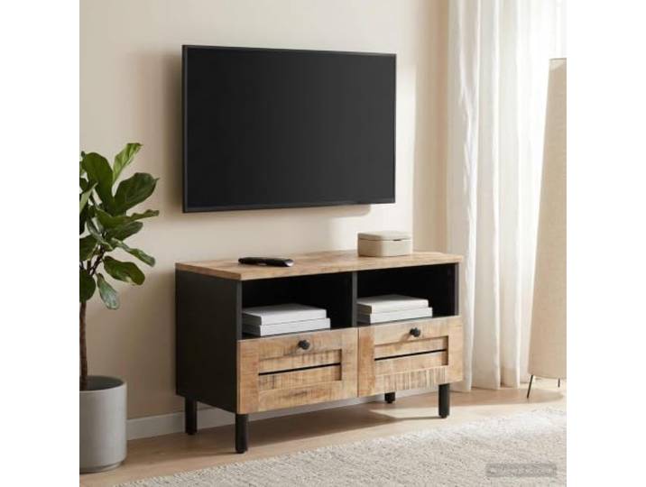 YUTAASU Stauraumschrank Natur Massivholz Mango 70x33x46 cm Mediaspeicher Massivholz Mango, Messingknöpfe, mehrere Fächer, pflegeleicht, modernes Design
