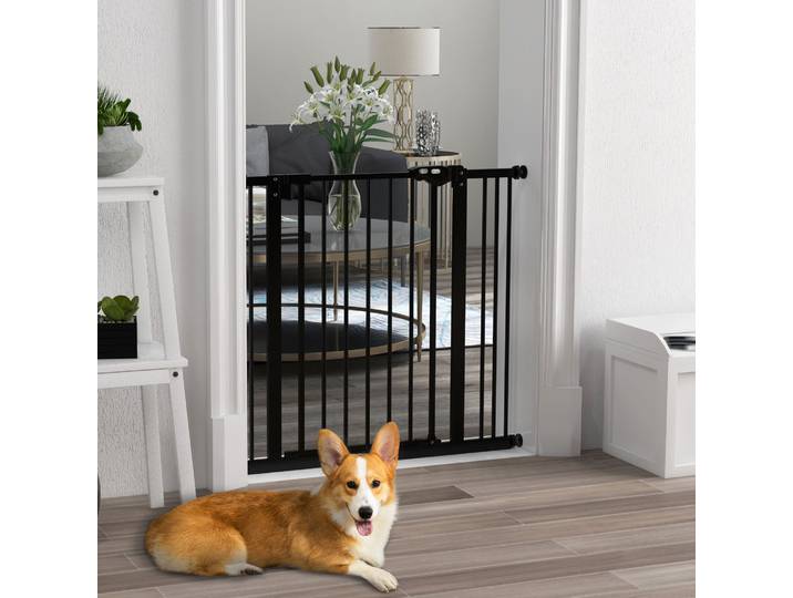 PawHut Barrière Sécurité Chiens 74-87cm Métal Noir