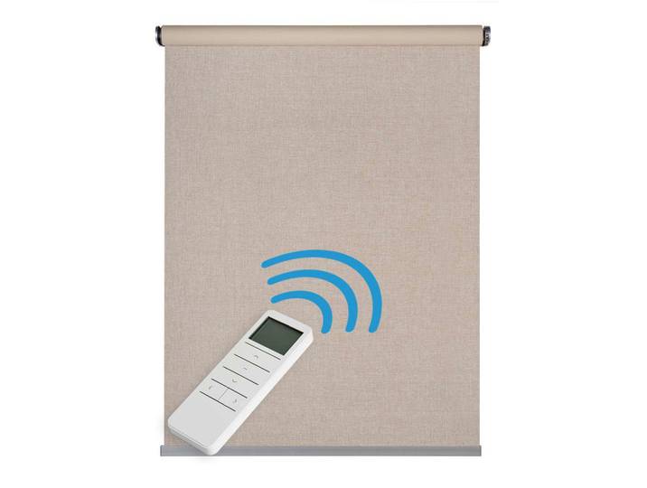 Storesdeco Rollo motorisiert Beige, 100 x 250 cm, Kunststoff, Uni, Rechteckig, 100x250 cm, Heimtextilien, Vorhänge, Rollos, Rollos blickdicht