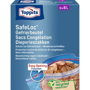 Toppits Gefrierbeutel Doppelverschluss 8 Liter, Safeloc, 6 Stück