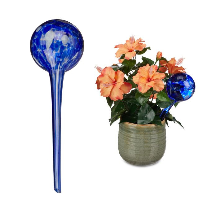 Relaxdays Set van 2 Glazen Waterdruppelaars, Blauw, Diameter: 9 cm