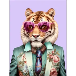 Glasbild TIGER WITH GLASSES (BHT 60x80x1,30 cm) - bunt - BHT 60x80x1,30 cm