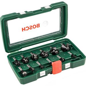 Bosch Fräser 2607019466, 8mm, 12-teiliges Set, mit Kunststoffkassette, für Holz