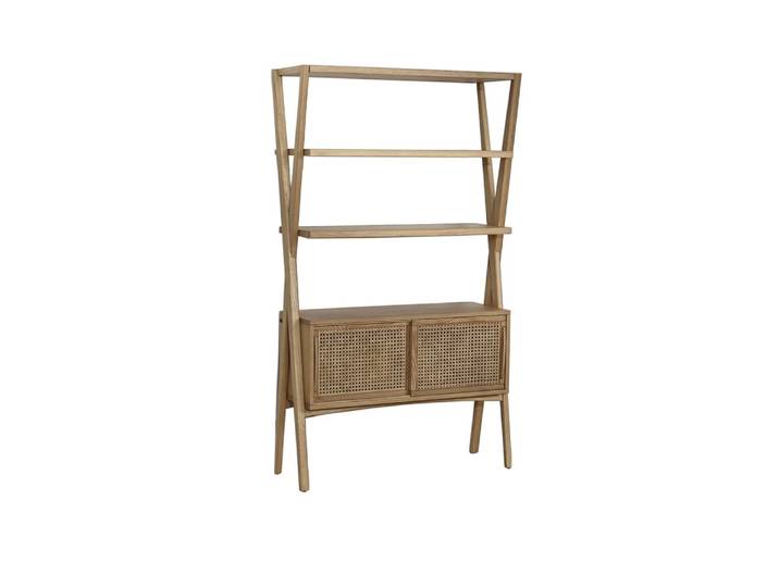 Etagère portes coulissantes style contemporain en chêne et beige