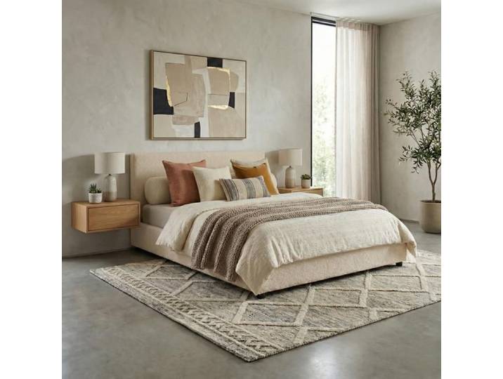 Lit coffre - SAMPUR - Versailles - 90x190 cm - Tissu bouclette sable - Coffre 900 L