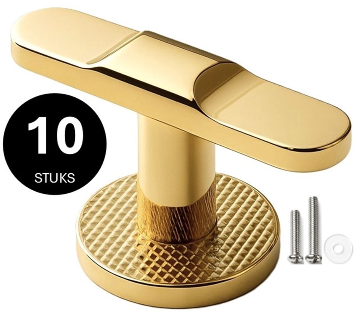 MSQDESIGN Kastknoppen T-vorm Goud - Set van 10 Meubelknopjes en Ladeknoppen