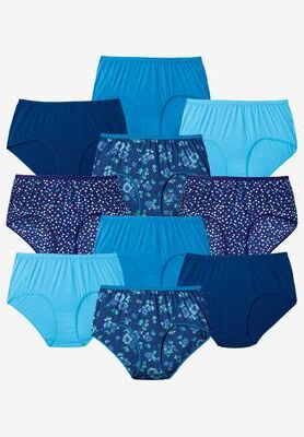 Plus Size Women's Full Coverage Cotton Brief 10-Pack by Comfort Choice in Evening Blue Dot Pack (Size 13) Underwear