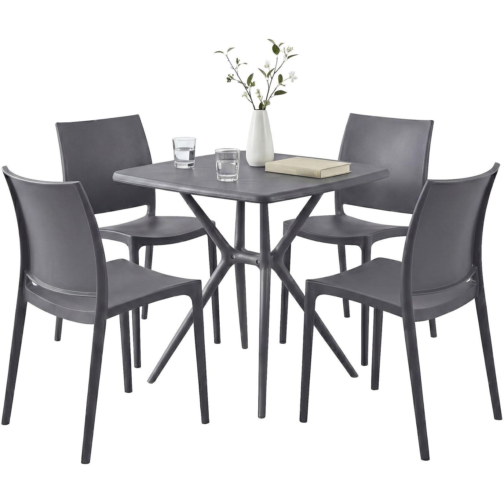 CLP Gartenmöbel Set stapelbar Amino mit 4 Stühlen und Tisch, Gartenstühle wetterfest aus Kunststoff, Essgruppe für Garten, Terrasse und Balkon