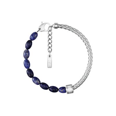 Armband DIESEL "Diesel Font", blau (edelstahlfarben, blau, blau), Armbänder, Damen, 21,3cm, Edelstahl, Armband, mit Lapislazuli oder Achat