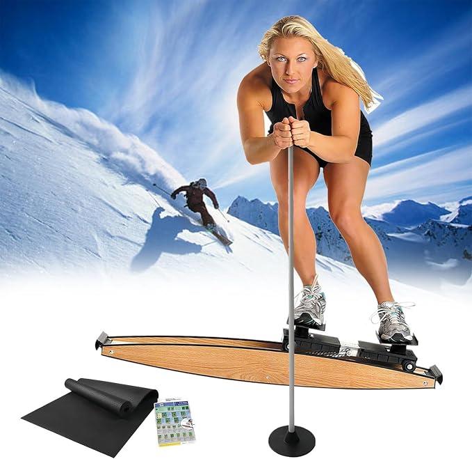 Skimaschine,Ski-Trainingsgerät für zu Hause,Skitrainer mit Skistöcken, Indoor-Ski-Trainings-Simulator, Ganzkörpertraining, Einstellbarer Widerstand, 150 kg Kapazität, für Hockey, Eislaufen