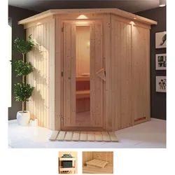 Sauna KARIBU "Laila", beige (naturbelassen), ohne Ofen, (ohne Ofen), Saunen, ohne Ofen