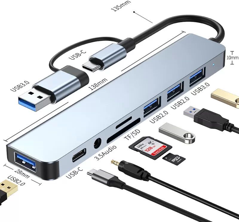 INF 8-in-1 Typ-C Hub Adapter für Laptops - Modell 2218TU