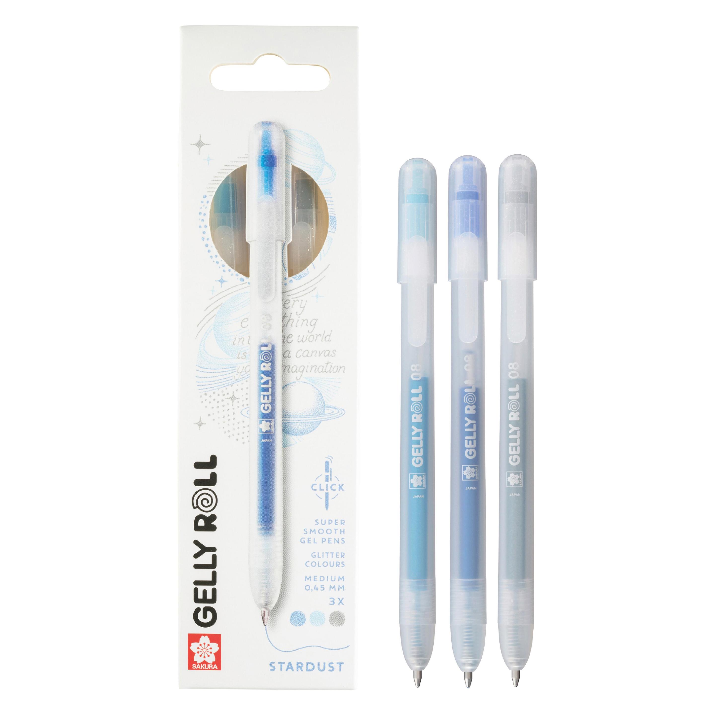 Sakura Gelly Roll Stardust Glitzer-Gelstifte mit Druckmechanik, 3er-Pack Blau-Himmelblau-Silber (3x) (PXGBRASTA3D)