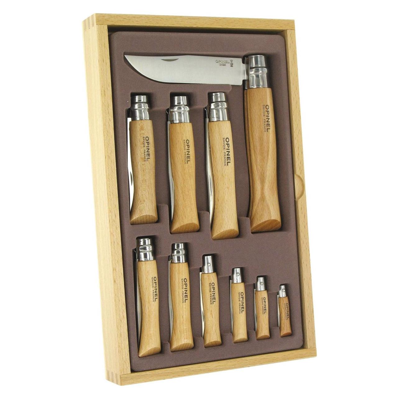 Opinel Sortiment No 02-12, rostfrei, im Holzkasten (001314)