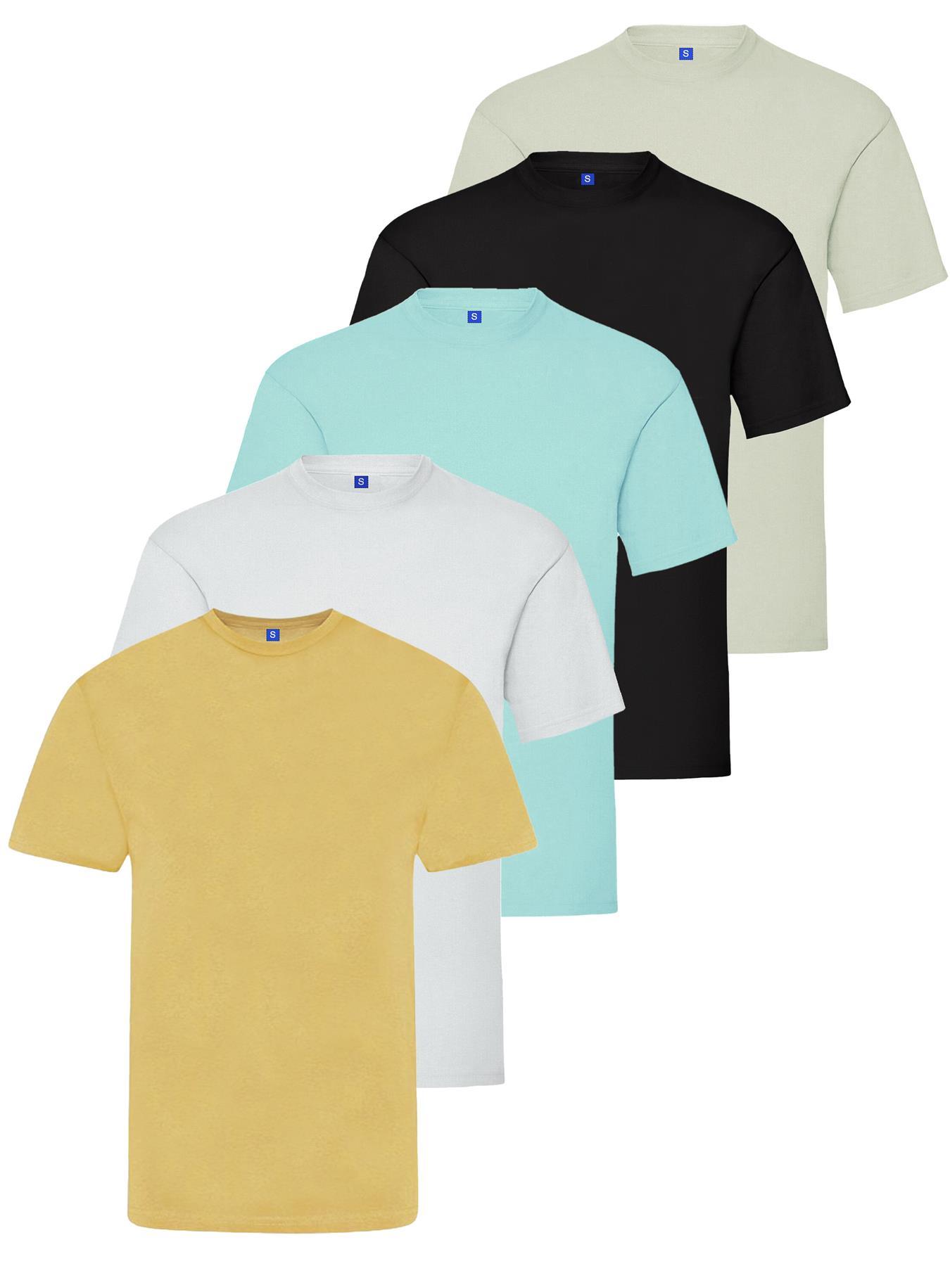 Kruze | Mens Crew Neck T-Shirts (5er Pack) - BLK/GRY/WHT/SKY/BEIGE