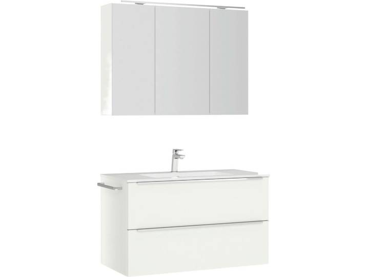 Nobilia Badezimmer, Weiss, Holzwerkstoff, 3-teilig, 2 Schublade(n),2 Schublade(n) Schubladen, G, 101 cm, Goldenes M, Made in Germany, Griffeauswahl, hängend, Zusatzausstattung erhältlich, Typenvielfalt, Badezimmer, Badmöbelsets & -serien, Badmöbelset