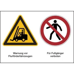 Aufkleber Kombischild, Flurförderfahrzeuge / Fußgänger verboten - 210 x 148 mm Folie selbstklebend