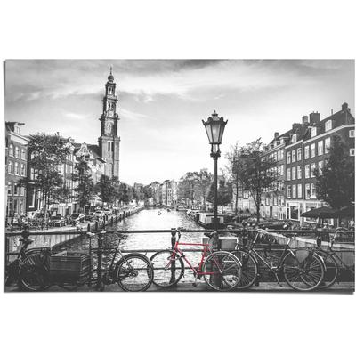 Poster REINDERS "Die Grachten von Amsterdam Brücke - Fahrrad - Stadt - Die Niederlande", schwarz (farbe bild(er): schwarz, weiß), B:91,5cm H:61cm, Papier, Bilder, Poster