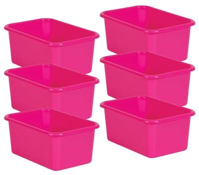 Teacher Created Resources Pink Small Plastic Storage Bin, Pack of 6