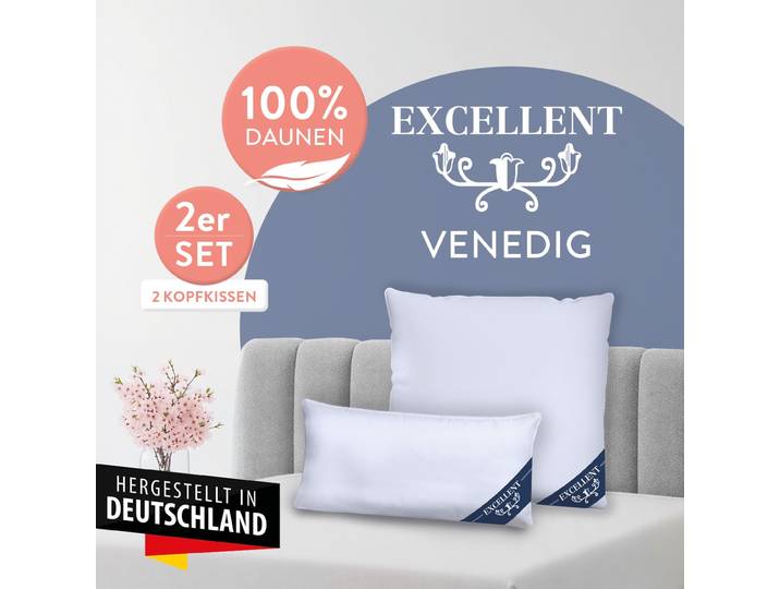 3-Kammer-Kopfkissen EXCELLENT Venedig, Kissenparade1 tlg. oder 2 tlg. 40x40-80x80 cm , weiss (weiß), B:80cm L:80cm, Bezug: 100% Baumwolle, Kopfkissen, 3-Kammer-Kopfkissen, hergestellt in Deutschland