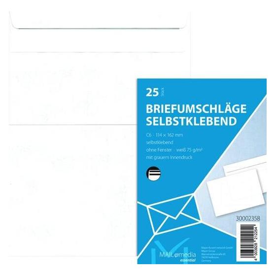 Elepa Couvert ohne Fenster (C6, 25x) (C6-ÖF/CLA80-C25)
