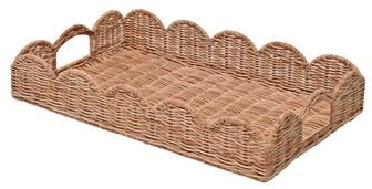 "happimess Scalloped 21.5"" Hand-Woven Rattan Tray with Handles"