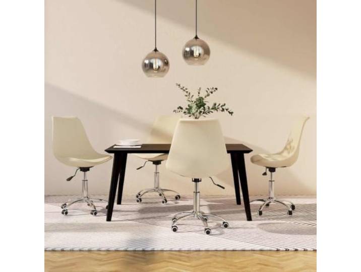 4 Drehbare Esszimmerstühle mit Stoffbezug in Creme, Höhenverstellbar Stoffbezug, Creme, 360 Grad drehbar, Gashebemechanismus, Rollen, verchromter Metallrahmen, 110 kg Belastbarkeit