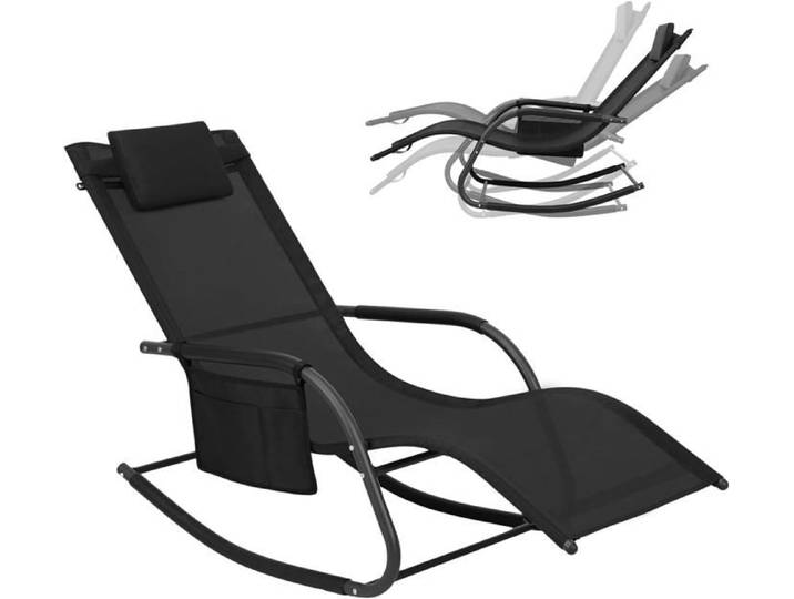 WOLTU Bain de Soleil Jardin Exterieur Chaise Longue Jardin Fauteuil à Bascule Transat de Jardin Noir W0ETT0157