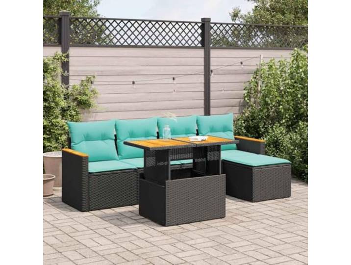 YUTAASU 6-TLG. Poly Rattan Sofagarnitur Schwarz mit Kissen