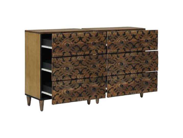 RJPLMFV Anrichte, 2-teilig, 60 x 33,5 x 75 cm, aus massivem Mangoholz Aufbewahrungsschrank mit Schubladen, Regalen, modernes Design, stabile Füße, pflegeleicht