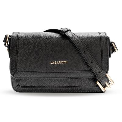 Umhängetasche LAZAROTTI "Bologna Leather Umhängetasche Leder 21 cm", Damen, Gr. B/H/T: 6cm x 14cm, schwarz, Leder, Taschen Umhängetasche