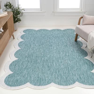JONATHAN Y Alice Classic Cottage Two-Tone Scalloped Indoor/Outdoor Shaped Area Rug