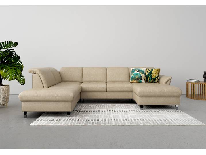 Wohnlandschaft SIT & MORE Maggiore U-Form , beige, B:312cm T:224cm, 100% Polyester, Sofas, Wohnlandschaft, wahlweise mit Kopfteilverstellung, Schlaffunktion und Stauraum