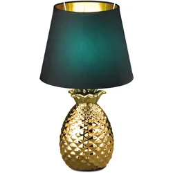 Textil Nacht Tisch Lampe Fernbedienung SCHWARZ GOLD Ananas Keramik Leuchte dimmbar im Set inkl. RGB LED Leuchtmittel