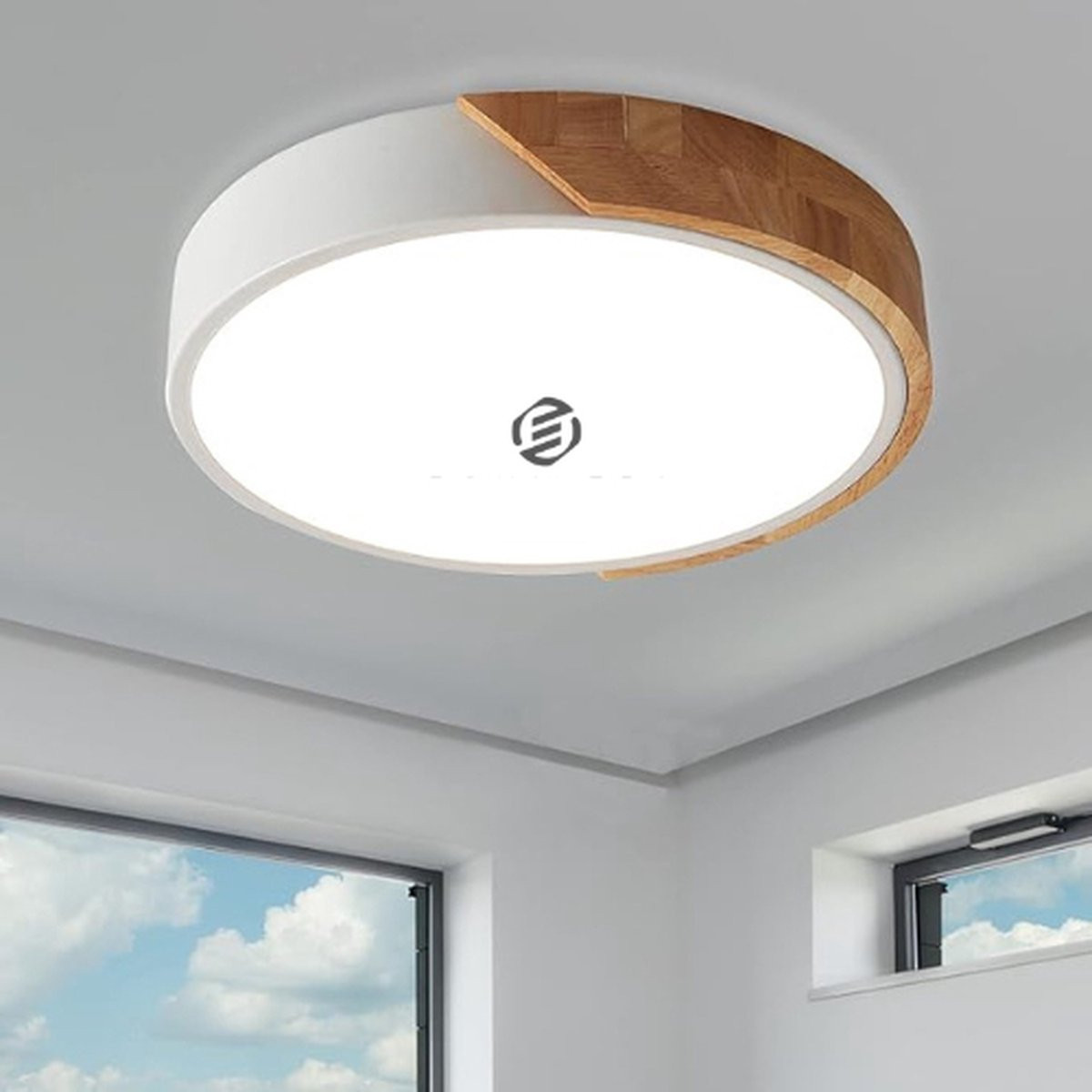 Equivera Moderne Ronde LED Badkamerlamp - Plafondverlichting in Wit en Hout