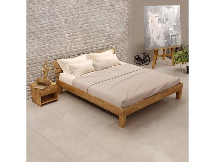 Krok Wood Massivholzbett Massivholzbett Julia mit Kopfteil in Eiche, naturgeölt, 90x200 cm, modern, braun