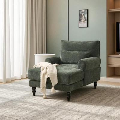 Modern Upholstered Chaise Lounge Chair, Indoor Leisure Recliner Sofa with Wide Cushioned Seat & Wrap-Around Backrest