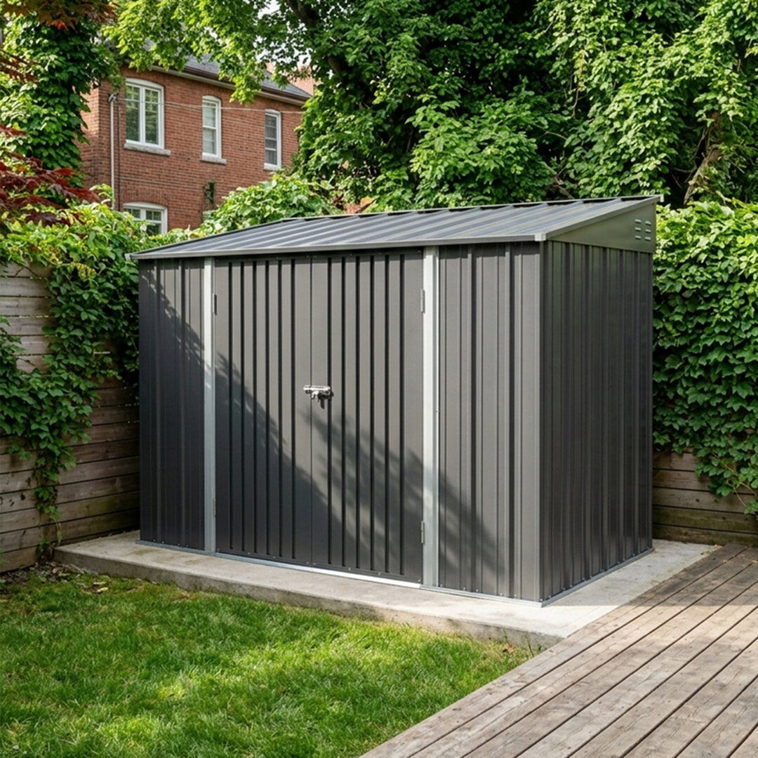 Garden Sanctuary 10x5 FT Pent Roof Metal Garden Tool Storage Shed Black 305cm W X 150cm D X 207cm H