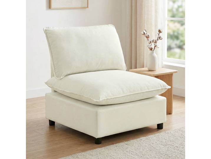 HOMCOM Fauteuil 1 Place Moderne Sans Accoudoirs Crème