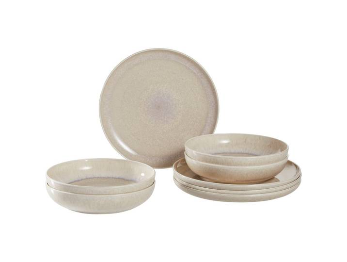 like.Villeroy & Boch Tafelservice Perlemor sand, Sandfarben, Keramik, 8-teilig, Struktur, 19.4x32.0x34.5 cm, robust, Geschirr, Geschirrsets, Tafelservice