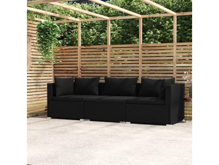 Résine tressée imperméable extérieur intérieur coussins amovibles acier Canapé 3 Places avec Coussins Noir Résine Tressée Modulaire Salon Jardin Extérieur Durable Lounge Patio