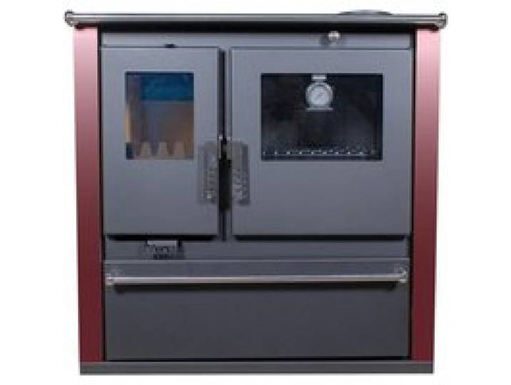 Cuisinière à Bois Verso CS Plus - 7 7 kW Plaque Supérieure en Métal Four Inox et Panneaux Latéraux Peints Bordeaux